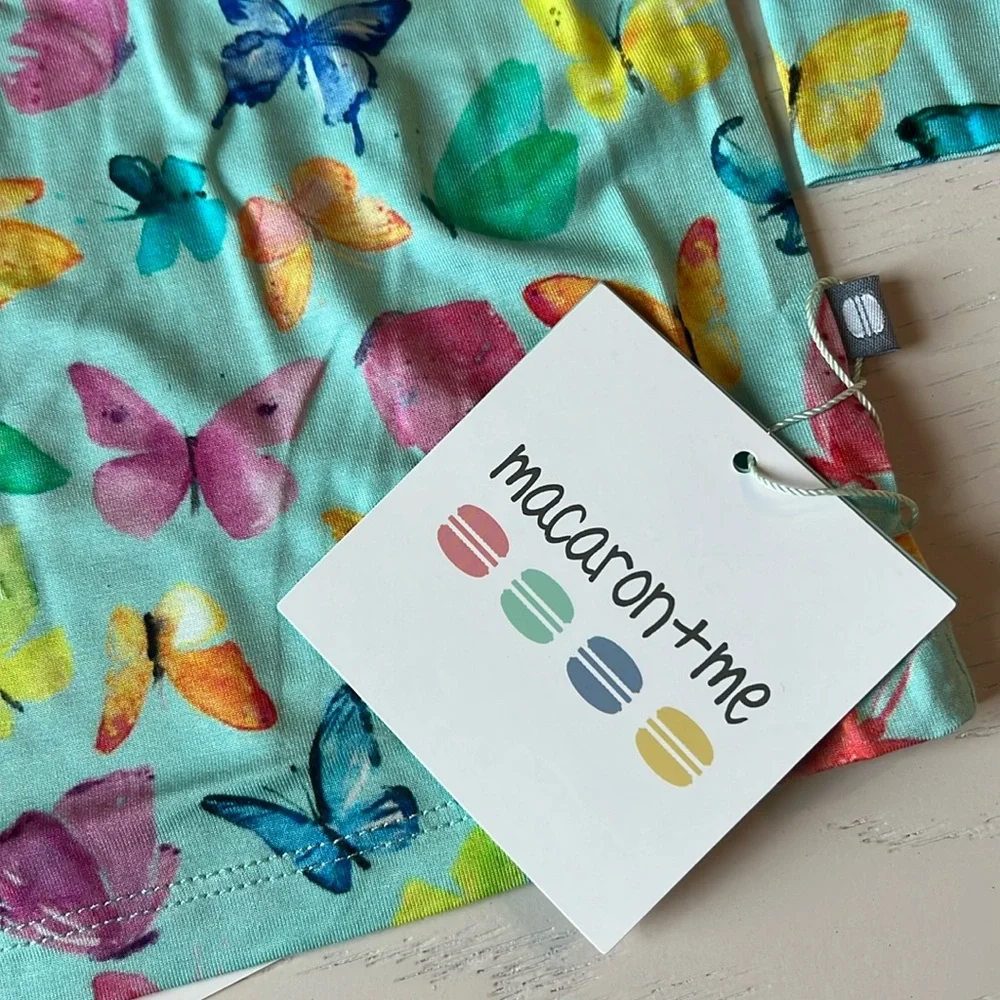 Macaron + Me Rainbow Butterflies Long Sleeve Bamboo Pajama Set 2T 3T 4T 5T